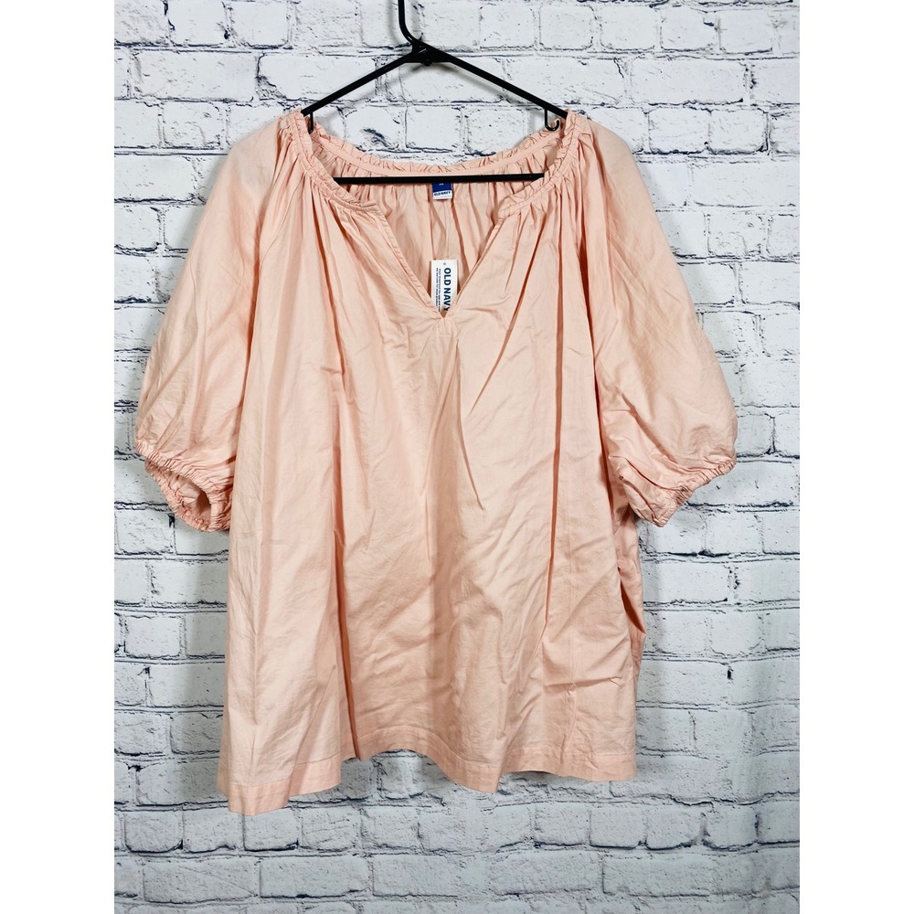 Old Navy Top Womens 3X NWT Peach Cotton Puff Sleeve V-Neck Blouse Boho